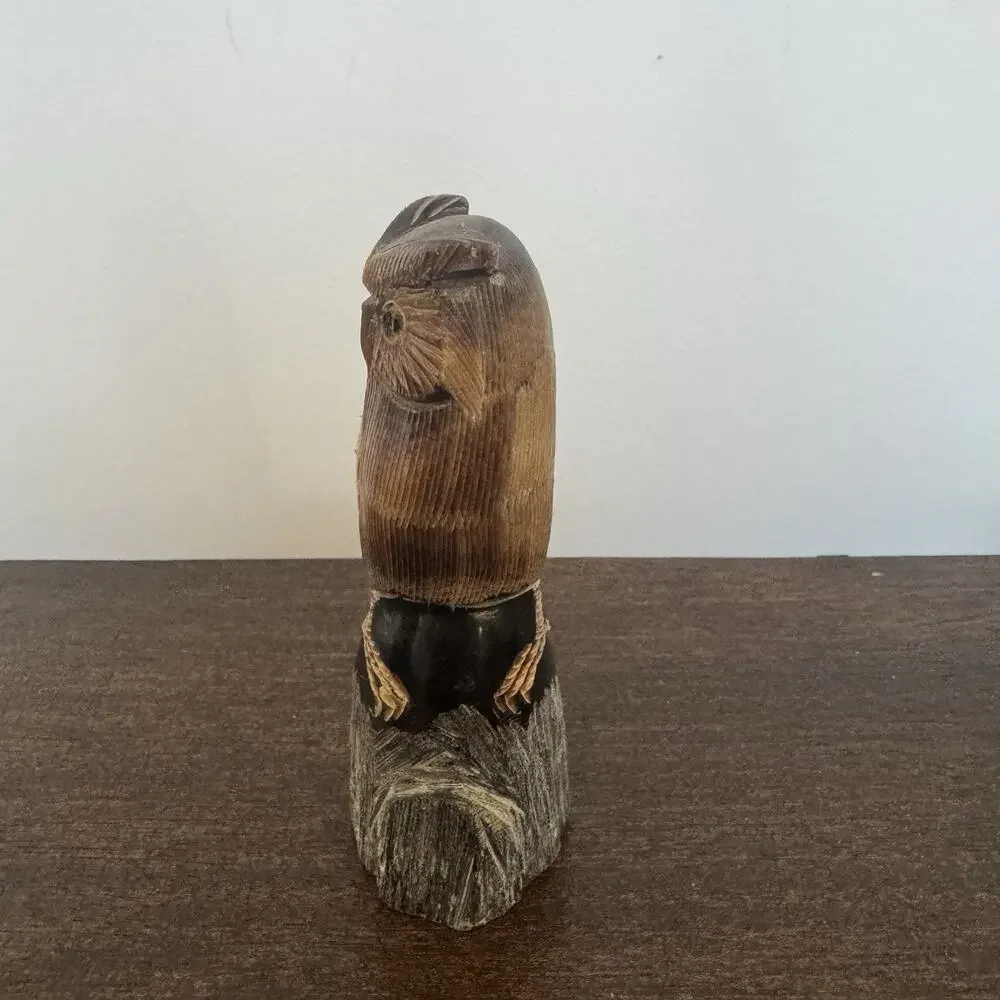 Hand Carved Owl Water Buffalo Horn Bird Figurine Acquired in Italy Gufo Artisan